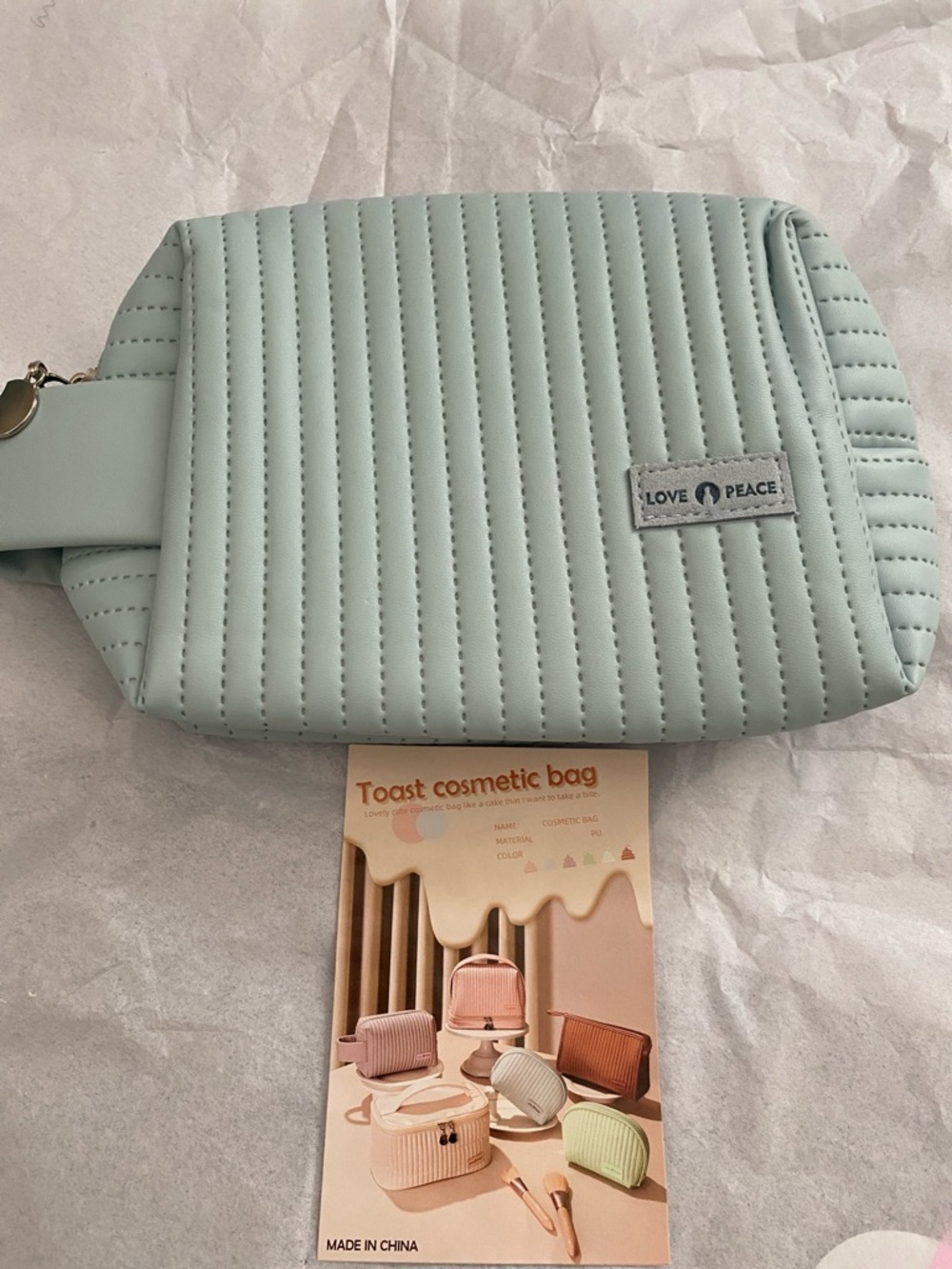 Mint Green Quilted Cosmetic Bag